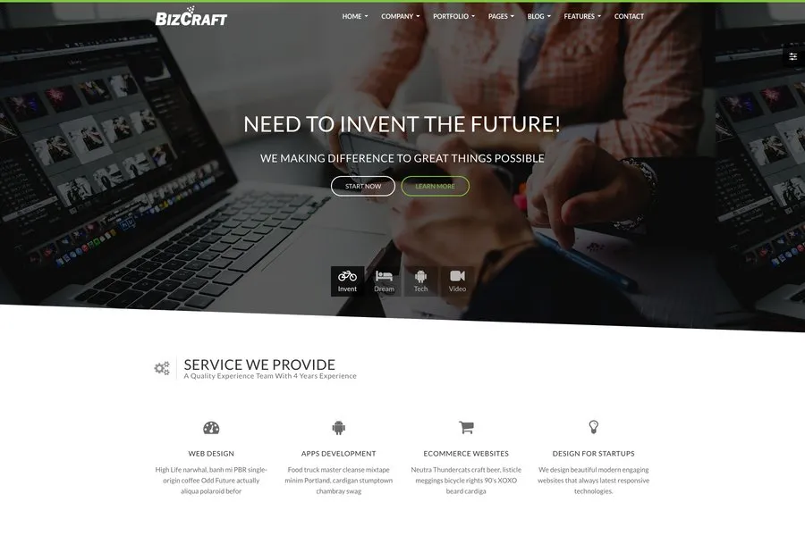 Bizcraft free Bootstrap business website template