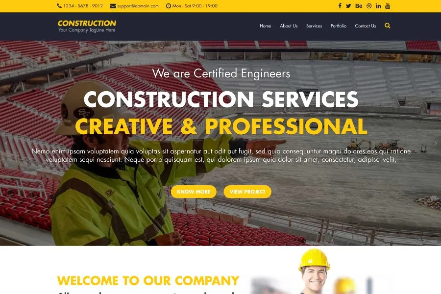 free construction company website template
