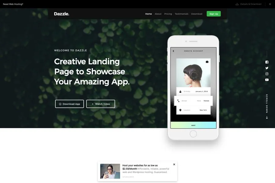 free software and mobile application company landing page
