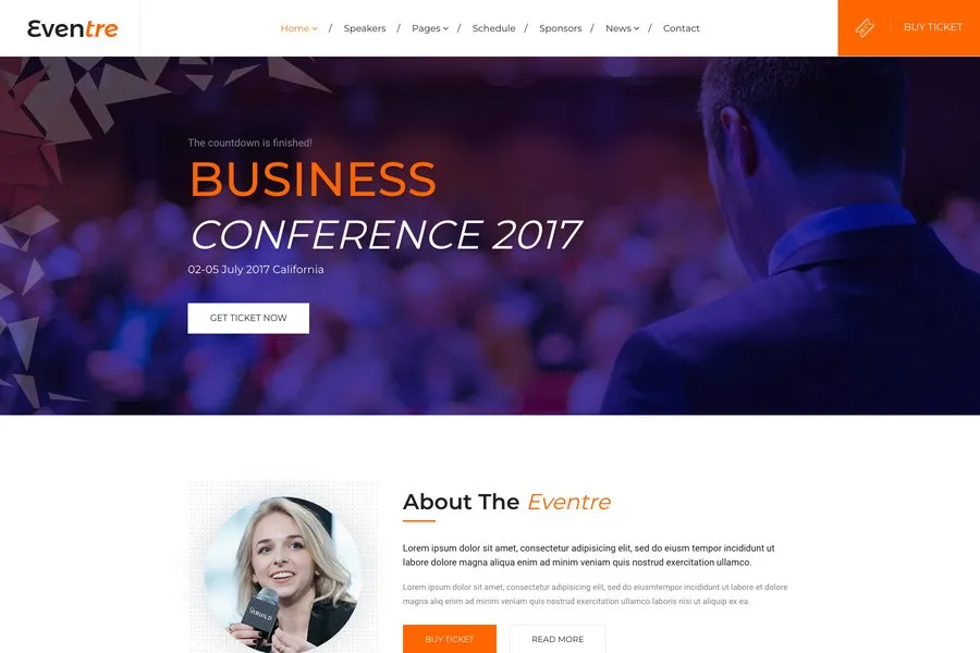 Eventre, Bootstrap event conference website template 