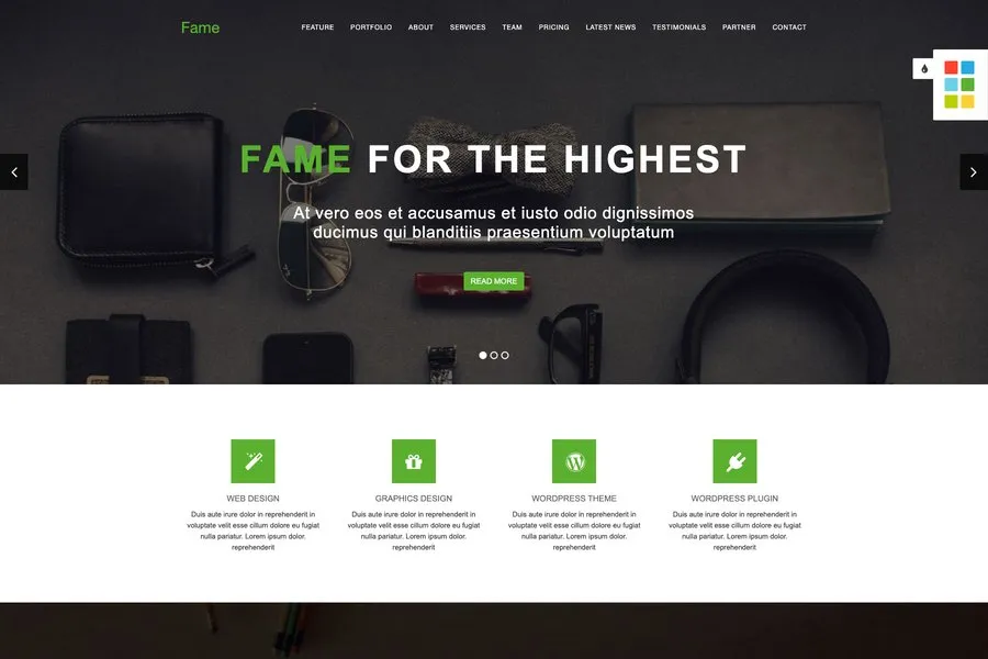 Fame - Single page HTML5 Landing Page web Template