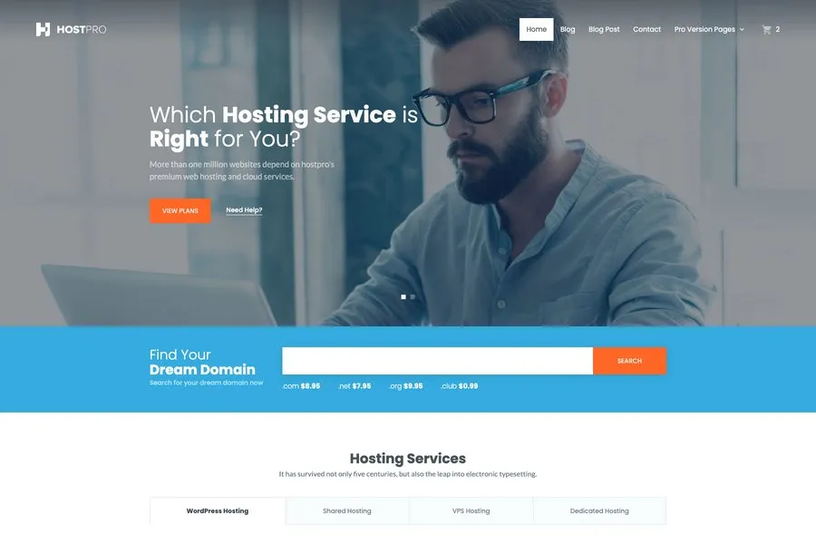 HostPro – html5 Hosting business website template