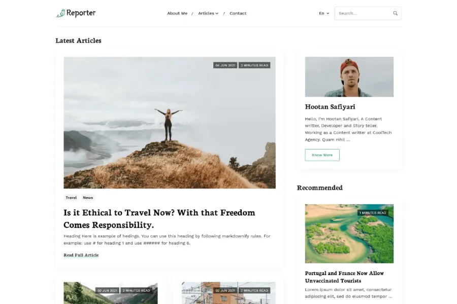 reporter bootstrap blog template