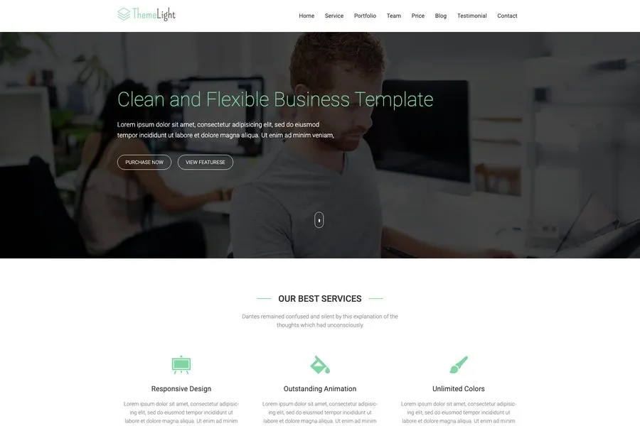 themelight free one page website template