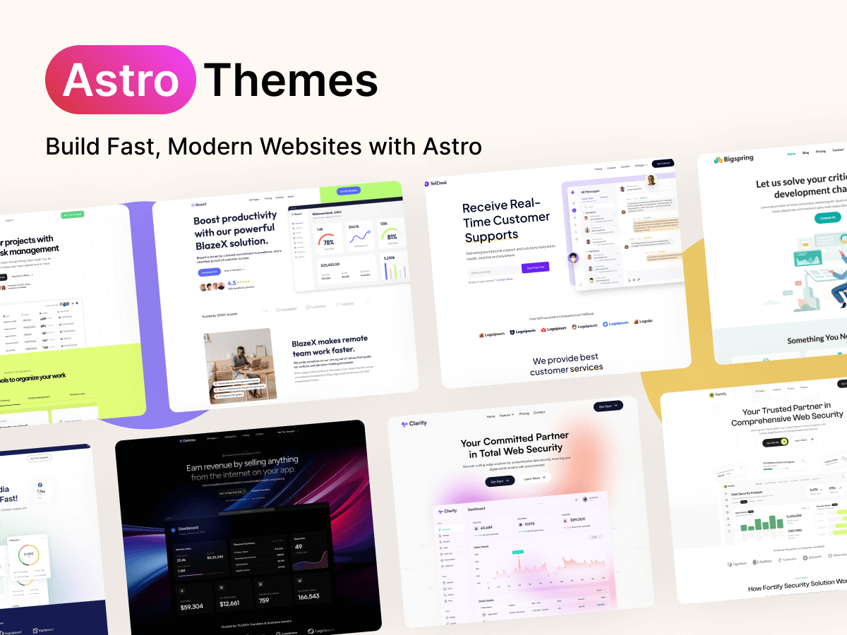 Launch Fast, Professional Websites </br> with <number>+ Astro Themes