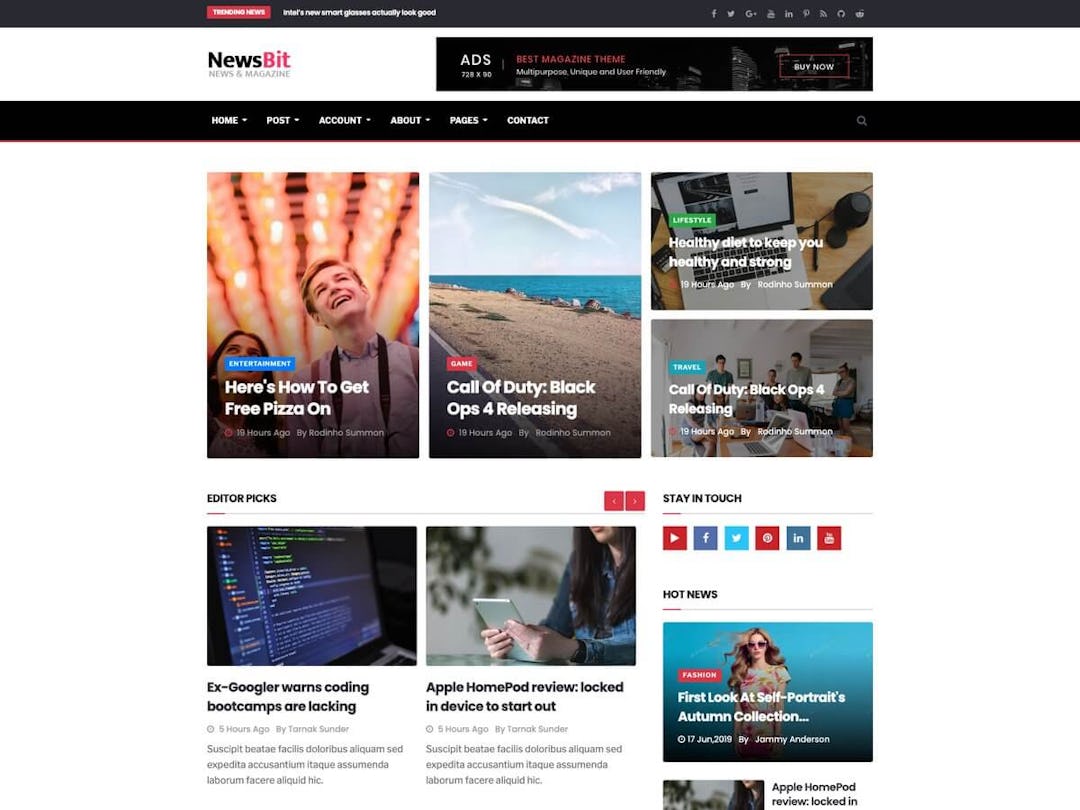 Newsbit Bootstrap - News/Magazine Template