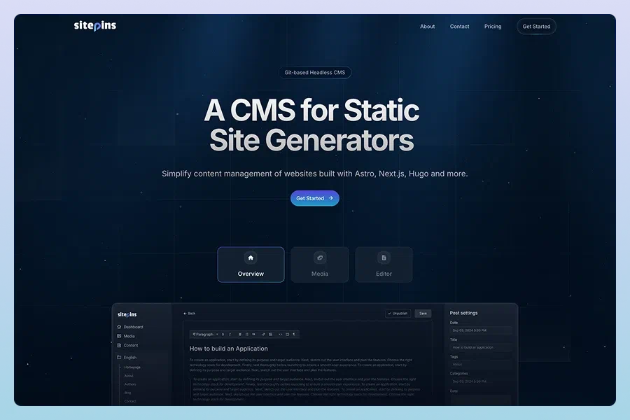 sitepins gitbased headless cms