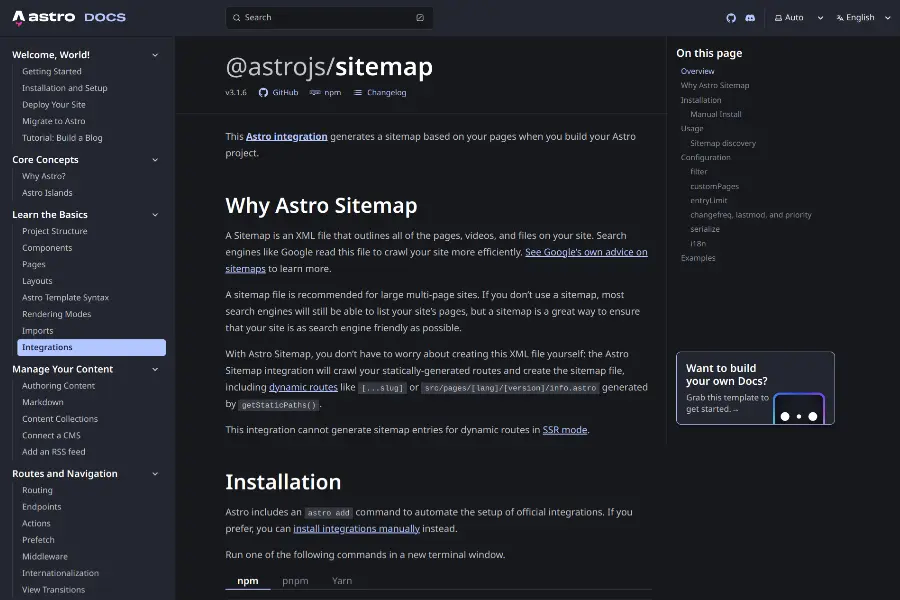 astrojs sitemap integration