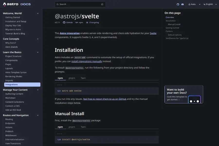 astrojs svelte docs integration