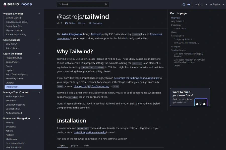 astrojs tailwind integration