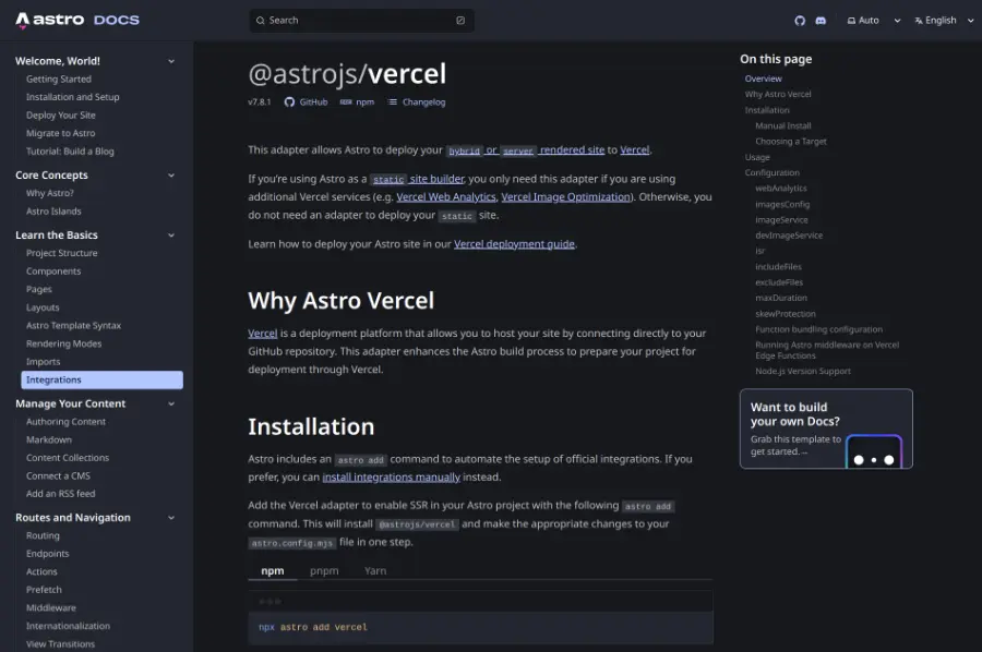 astrojs vercel integration