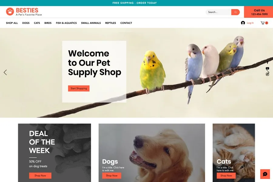 eCommerce website template for animal supply shops and Pet stores