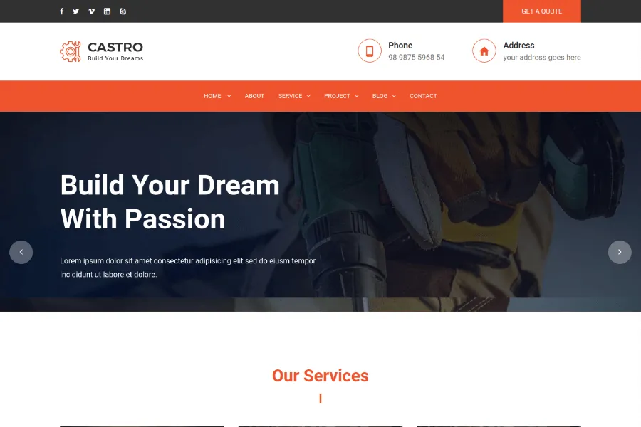 Castro - React Construction Website Template