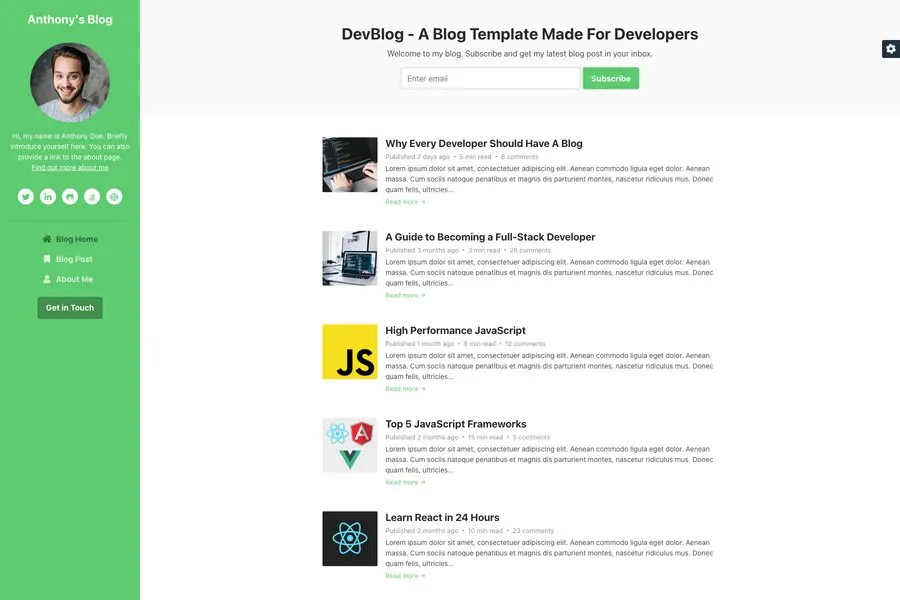 Dev-card- Free Bootstrap Blog Template for Developers