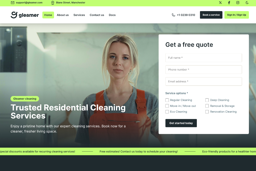 Gleamer Cleaning Services Template