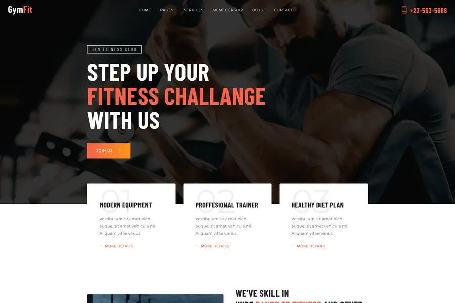 GymFit - free bootstrap website template for gym and fitness realted website