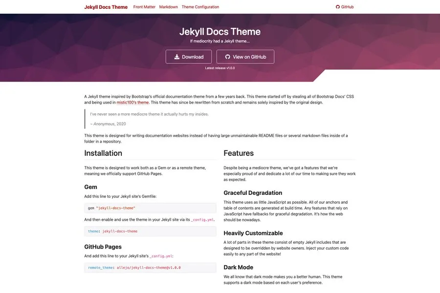 jekyll docs theme free jekyll documentation theme