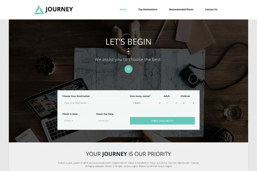 journey free travel agency website theme