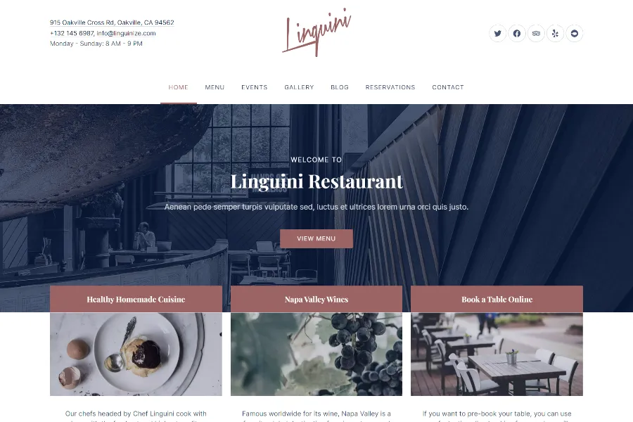 linguini restaurant website theme 