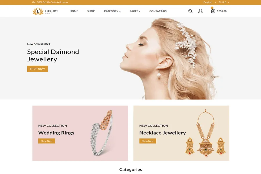 luxury gold jewelry store html template