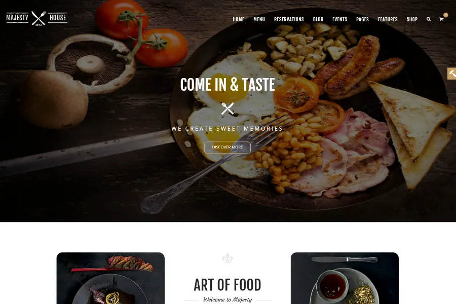 majesty restaurant website theme 