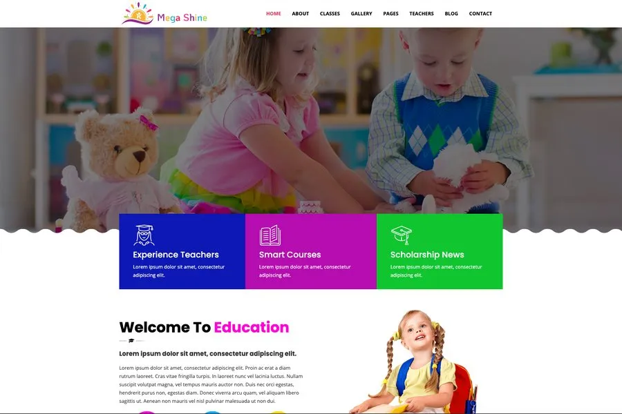 mega shine kids school website template