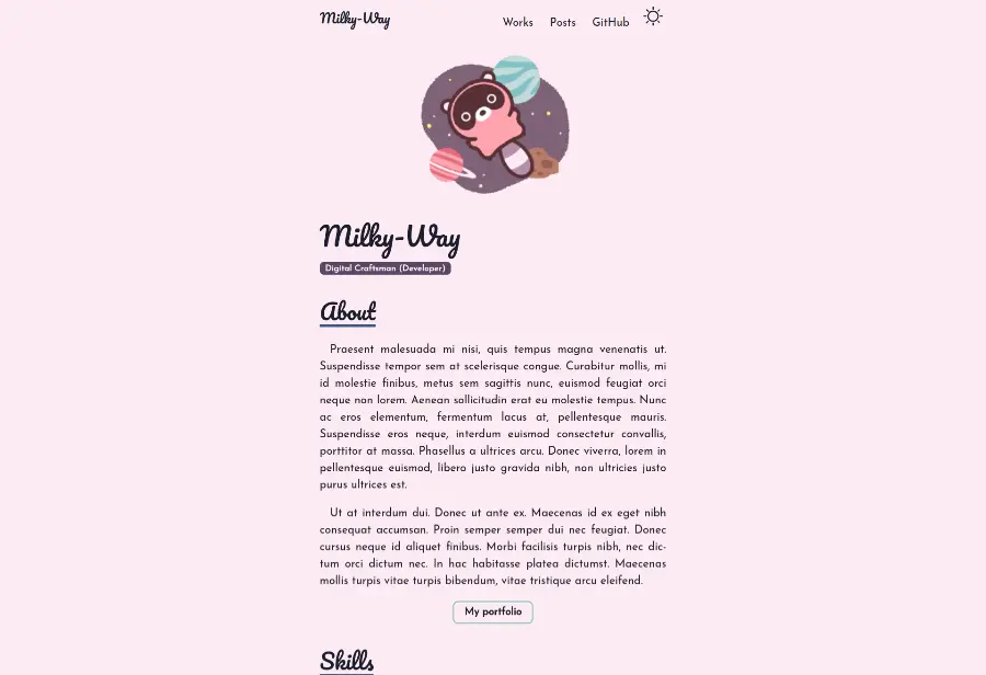 milkyway simple portfolio template