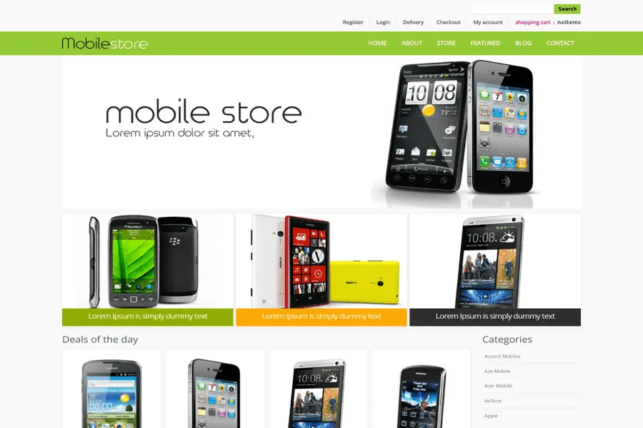 mobile store e-commerce shopping cart template