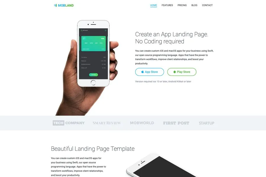 Responsive landing page template