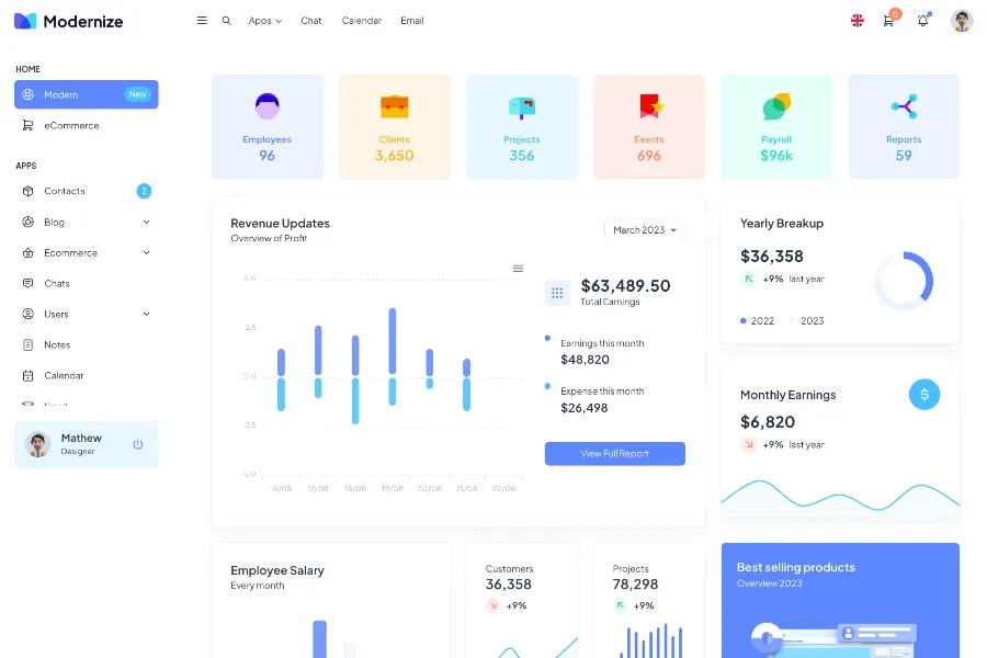 Modernize React MUI Dashboard Theme