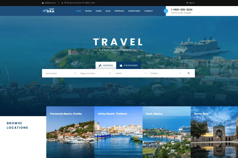 ora professional wordPress travel website theme