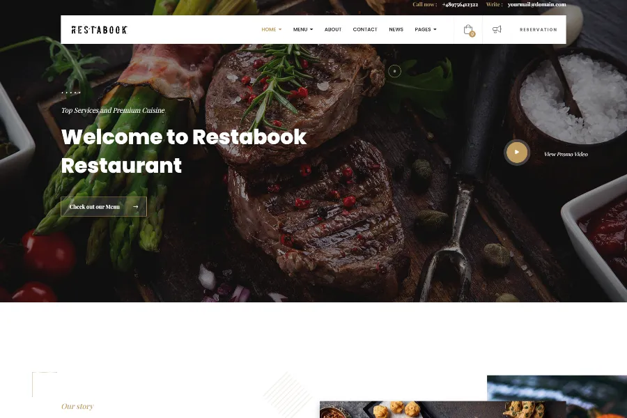 restabook restaurant website theme 