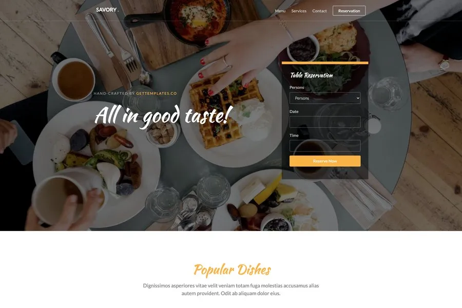 Free Bootstrap Template For Restaurant