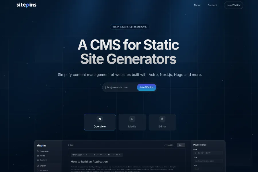 sitepins gitbased headless cms