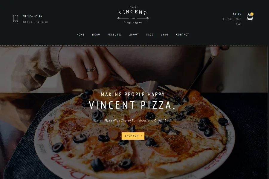 vincent restaurant website theme 